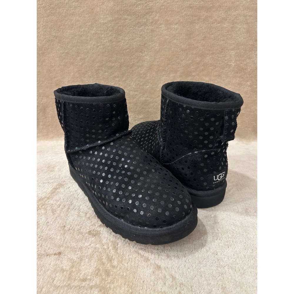 Ugg Woman's 8 Classic Mini Shiny Dot Black Suede Sheepskin